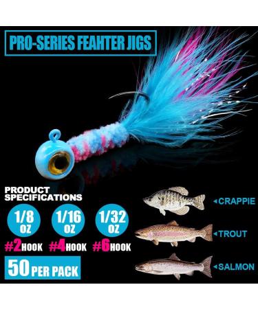 50 Pack Crappie Marabou Feather Jigs for Fishing - 1/16 oz Panfish Hair Jig Bait Kit - Buy Online on GoSupps.com