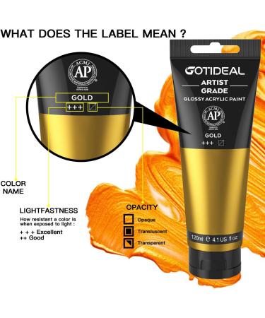 GOTIDEAL Metallic Gold Acrylic Paint 24K - 120ml Tubes - Non Toxic & Non Fading - Rich Pigments for Artists, Adults, Kids - Ideal for Canvas, Wood, Fabric, Ceramic - Craft Supplies - Buy Online on GoSupps.com
