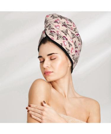 Hair Towel Wrap with Button - Quick Drying Towel Turban in Beautiful Butterflies & Hearts Design | International Shipping Available - Buy Online on GoSupps.com