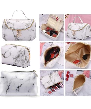 3 Pack Marble Makeup Bag Travel Toiletry Organizer with Brush Holders - Waterproof Portable Cosmetic Pouch Storage Case for Women and Girls - Buy Online on GoSupps.com