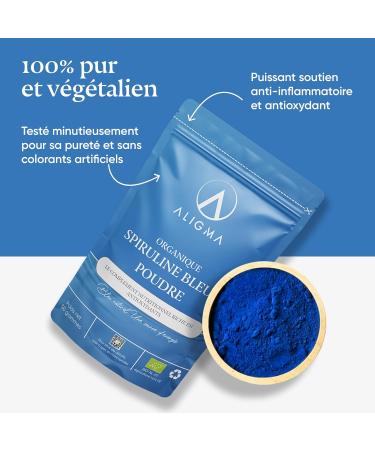 Aligma Organic Blue Spirulina Powder 75 Gram | 100% Natural Phycocyanin for Smoothies Vibrant Blue Food Colouring & Ingredient Rich in Protien | Resealable Package - Buy Online on GoSupps.com