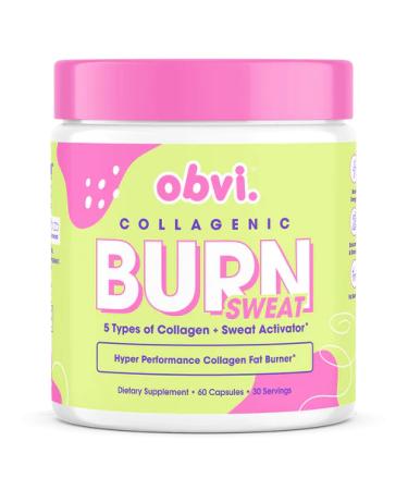 Obvi Collagenic Burn Sweat | Thermogenic Collagen with GBB & Green Tea | Supports Sweat & Metabolism | 5 Types of Collagen for Hair Skin & Joints | 60 Capsules