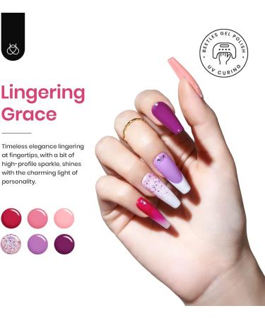 Beetles Gel Nail Polish Set - Lingering Grace Collection | 36 Colors Pink Red Purple | Sparkle Glitter Manicure Kit with Base & Top Coat - Buy Online on GoSupps.com