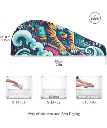 Summer Surfing Tiger Hair Towel 2 Pack | Super Absorbent & Quick Dry Hair Turbans for Women & Girls - Buy Online on GoSupps.com