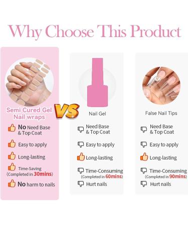 Semi Cured Gel Nails Strips - Glitter Gold Semi Cured Nail Wraps -18Pcs Stickers French Manicure Stickers - Long Lasting Gel Nail Stickers - Buy Online on GoSupps.com