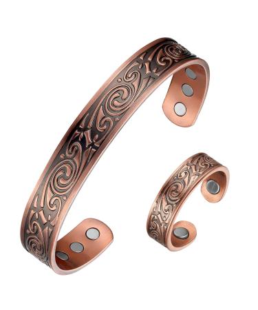 Biomag men's copper bracelet 99.9% pure copper magnetic bangle with 6PCs 3500 Gauss magnets for arthritis and joint pain relief adjustable bracelets Jewelry gift (copper)