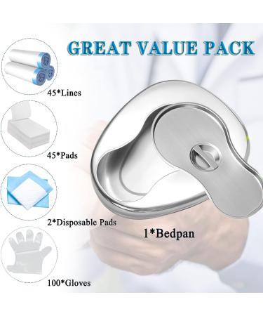 Stainless Steel Bed Pan Set for Elderly - Includes 45 Disposable Liners and Absorbent Pads - Ideal for Women and Men, Bedridden Patients at Home or Hospital - Buy Online on GoSupps.com