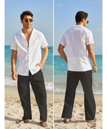 Deyeek Men's Linen Beach Pants - Lightweight Casual Summer Trousers with Pockets | Black XX-Large - Buy Online on GoSupps.com