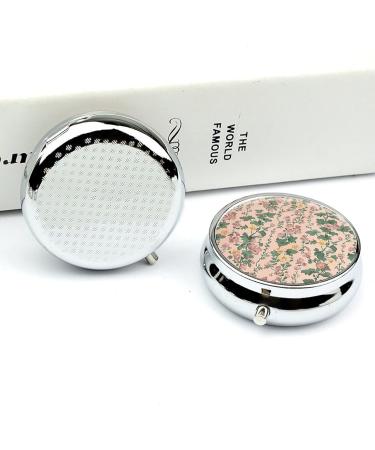 Round Flower Pattern Pill Box - 3 Compartment Decorative Metal Organizer for Medicine - Portable Pocket Pill Case - Buy Online on GoSupps.com