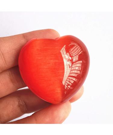 Manekieko Red Cat's Eye Palm Worry Carved Heart - 40mm Healing Crystal Love Stone for Emotional Well-Being | Buy Internationally - Buy Online on GoSupps.com