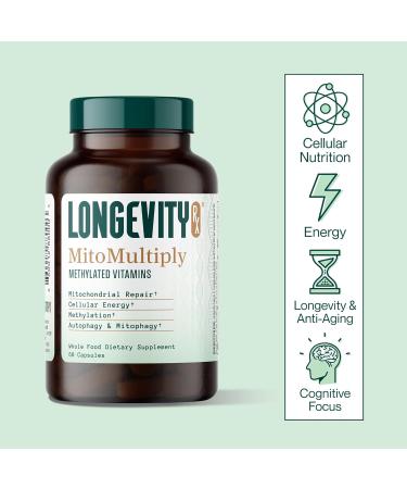 Longevity Rx MitoMultiply Mitochondrial Support with Glutathione SOD Catalase NADH Bacillus Subtilis Boosts Cellular Energy Absorption Bioavailability 60 Capsules - Buy Online on GoSupps.com