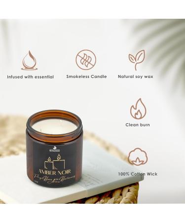 Luxury Amber Noir Scented Candle - Handcrafted Aromatherapy Soy Wax Candle | 16oz Amber Jar | Perfect Housewarming Gift for Men & Women - Buy Online on GoSupps.com