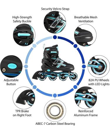 XinoSports Kids Adjustable LED Inline Skates - Black Youth Big Kid Large 5-8 - Indoor & Outdoor Roller Blades with Illuminating Wheels - Buy Online on GoSupps.com
