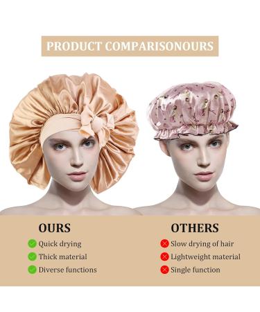 Silk Sleep Hood Set - 2 Adjustable Bonnets & Hair Ties for Women | Black & Gold Satin Night Caps - Buy Online on GoSupps.com