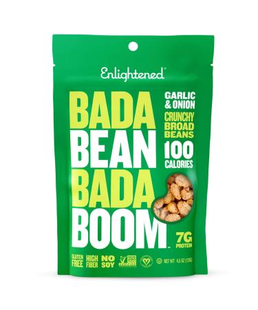 Bada Bean Bada Boom - Plant-Based Protein, Gluten Free, Vegan, Crunchy Roasted Broad (Fava) Bean Snacks, 100 Calories per Serving, Garlic & Onion, 4.5 Ounce (12 Count) Garlic & Onion 4.5 Ounce (Pack of 12)