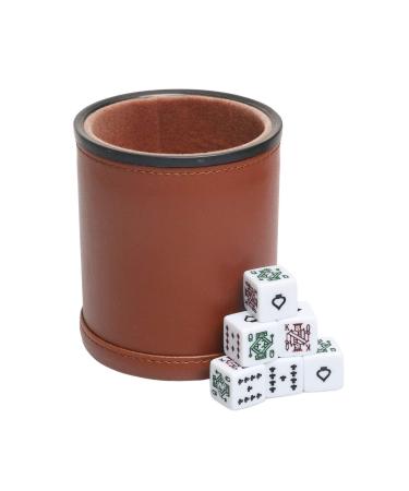 Leatherette Dice Cup with Poker Dice, Felt Lining Quiet Shaker for Playing Yahtzee/ Farkle/ Liars Dice,