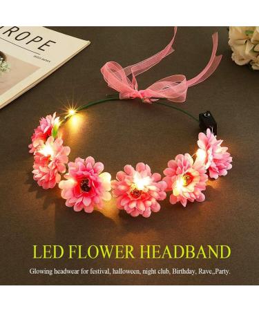 Edary LED Flower Headbands Crown Light Up Hair Wreath Headband Bridal Floral Festival Headpiece Halloween Party Seaside Vacation Photo Headdress for Bride Women Girls (Pink) - Buy Online on GoSupps.com
