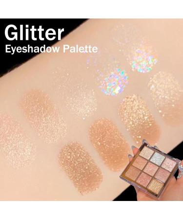 9-Color Glitter Eyeshadow Palette for Women - Shimmer Eye Makeup in Gold, White & Pink - Highly Pigmented Eyeshadow Palette for Girls - Glitter Eye Makeup (#01) - Buy Online on GoSupps.com