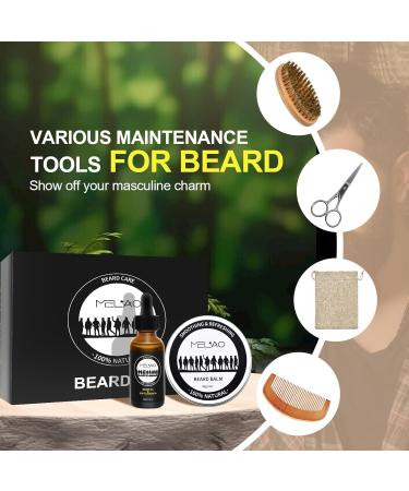 5-Part Beard Care Set for Men | Natural Beard Oil Sandalwood Balm Brush Comb Scissors | Perfect Gift for Christmas & Birthdays - Buy Online on GoSupps.com