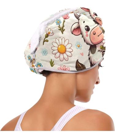 Cow and Daisy Flower Hair Towel 2 Pack | Super Absorbent Quick Dry Hair Turbans for Women & Girls - Buy Online on GoSupps.com