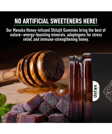 Detox Organics Shilajit Gummies - Authentic Shilajit Blend with Himalayan Ashwagandha & Sweetened Organic Manuka Honey - Crafted for Vitality & Immune Support - Glyphosate-Free - 60 Count - Buy Online on GoSupps.com