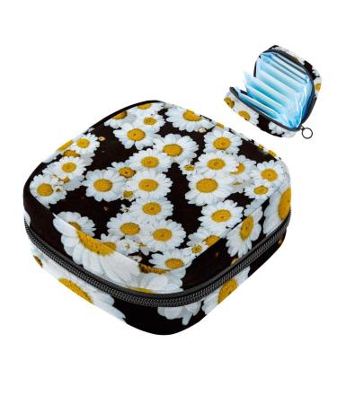 Menstruation pad bag with zipper women's napkin bag tampons collective bags for women and girls (chamomile daisy flower field)