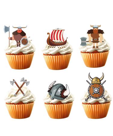 18pcs Viking Cupcake Toppers for Boys Girls Kids Medieval Party Supplies Glitter Viking Warrior Happy Birthday Cake Decor Pirate Party Decorations
