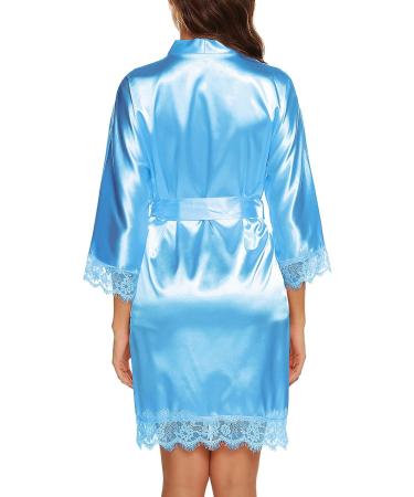 Women's Satin Silk Bathrobe - Oblique V-Neck Kimono Robe in Sky Blue | BESDEL - Buy Online on GoSupps.com