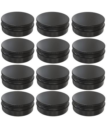 2 Ounce Aluminum Tin Cans for Candle, Lip Balm,Spice, Eye Shadow, Creams, Black 12 Pack