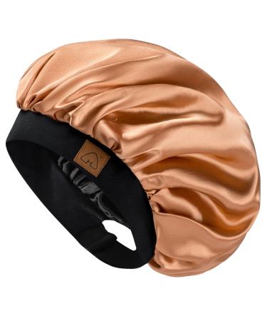 Hat Hut Satin Bonnet Silk Bonnet Sleep Cap for Women Hair Bonnet for Curly Hair Sleeping Adjustable Wide Band Double Layer One Size GOLD