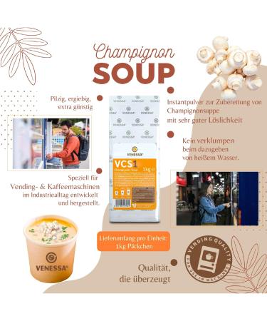 VENESSA VCS 1 mushroom soup 20 x 1 kg Value pack Refined creamy mushroom soup with spices for automatic machines Automatic soup For catering - Buy Online on GoSupps.com