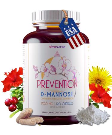 D Mannose Capsules 2000 MG Per Day - With Cranberry Pills for Urinary Tract Infection - Fast-Acting Pills For Bladder Health UTI Flush Impurities d-mannose 4-in-1 Formula for men and women 120CT