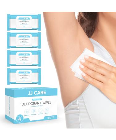 JJ CARE Deodorant Wipes (Pack of 4) 30 wipes per pouch Travel Size Deodorant Wipes Women On the Go Underarm Deodorant Wipes Armpit Smell Remover Deodorant Wipes for Men and Women