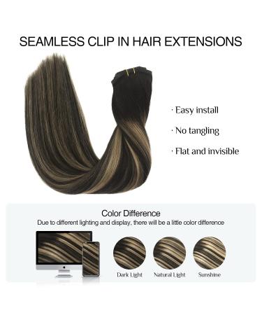 Doores Real Hair Extensions - Seamless Balayage Natural Black to Hellblond | 50cm 20 Inch 7 Pieces 110g Remy Human Hair PU Clip In Extensions - Buy Online on GoSupps.com