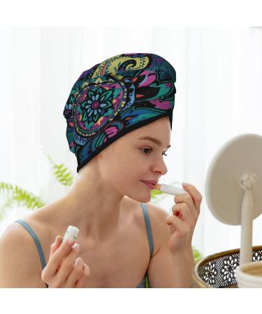 Super Absorbent Oriental Paisley Microfiber Hair Towel Wrap for Women | Coral Velvet Quick Dry Cap for Long Curly & Thick Hair - Buy Online on GoSupps.com