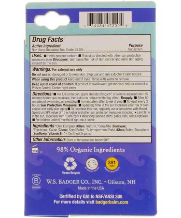 Badger All Season Face Stick Sport Sunscreen SPF 35 Unscented - 0.65 oz | Mineral Protection - Buy Online on GoSupps.com
