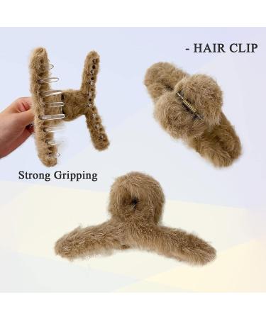 GRHOSE 2PCS Plush Hair Claw Clips - White & Blue Faux Fur Hair Clips for Women - Buy Online on GoSupps.com