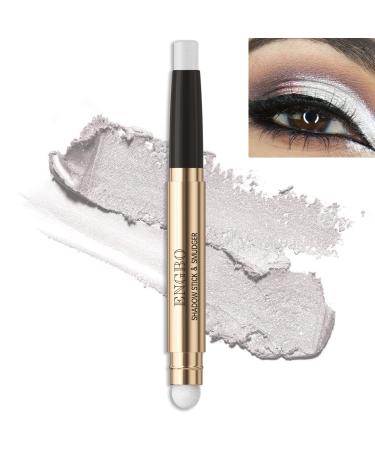 Double-ended Glitter Cream Eyeshadow Stick KQueenest Shimmer Pearl Eye Shadow Highlighter Pencil with Soft Brush Waterproof Long-lasting for Easy Eye Makeup Cosmetics 01# Pearl White