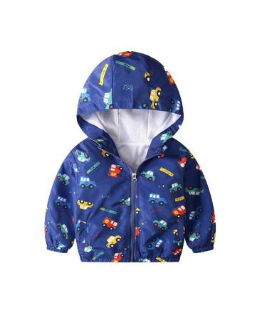 JinBei Jacket Boy Toddler Kids Hooded Jackets Baby Waterproof Windbreaker Hooded Zip Windproof Long Sleeve Coat Cloak Sunscreen Outwear Raincoat Cartoons Thick Clothes Soft Light and Thin 1-7 Years 100 Voiture