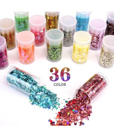 Estanoite 36 Colors Chunky and Fine Glitter Mix - Iridescent Cosmetic Glitter for Face, Body, Eyes, Nails, and DIY Projects - Buy Online on GoSupps.com
