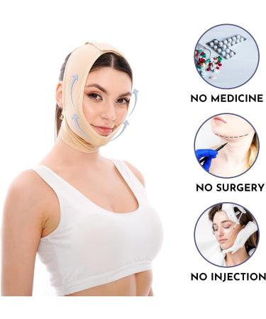 Post Surgery Chin Strap V-Shaped Face Slimmer for Double Chin Reduction - S/M Beige - Buy Online on GoSupps.com