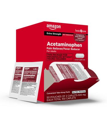 Amazon Basic Care Extra Strength Acetaminophen 500 mg - Pain Reliever & Fever Reducer Gentle on Stomach 100 Count (2 Pack) - Arthritis Backache Relief - Buy Online on GoSupps.com