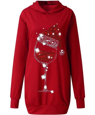 Shop Hanxiulin Women's Christmas Elk Sweatshirt Dress - Oversized Long-Sleeved Hoodie | Festive Red Christmas Apparel - Buy Online on GoSupps.com
