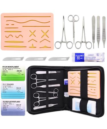 Suture Training Kit Medical Suture Practice Kit Include 17 Pre-Cut Wounds Suture Pad Suture Tools Suture Thread and Needle