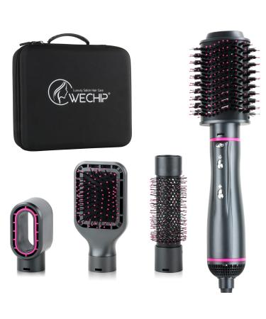 4 in 1 WeChip Hair Dryer Brush Hot Air Brush for drying volumizing straightening curling Ceramic Coating Negative Ion Hot Air Styling Brush reduce frizz anti-static suitable for all hair types Large Size