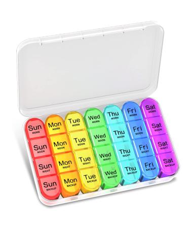 Pill Box 4 Times a Day Betife Weekly Pill Box Organisers 7 Day Tablet Organiser Daily Pill Dispenser 7 Day 4 Compartments Tablet Box for Medication Vitamins and Supplements (Transparent)
