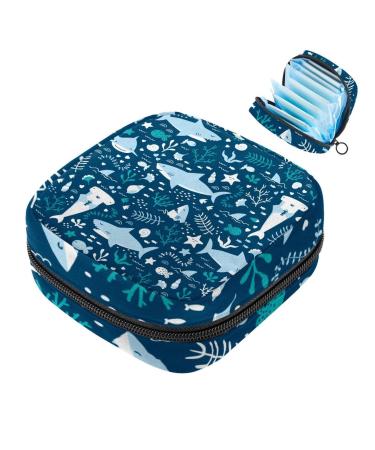 Women's napkin storage bag cute cartoon shark pattern menstrual cup portable women's bandages storage bags female menstruation first period bag