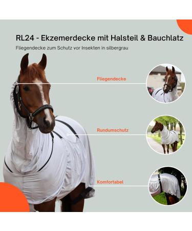 RL24 Eczema Ceiling for Horses - Silver Gray 125cm | Insect Protection Fine-Meshed Double Front Closure Neck & Abdomen Coverage - Buy Online on GoSupps.com