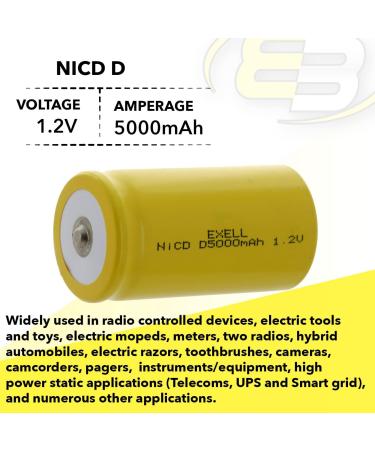 Exell D Size 1.2V 5000mAh NiCD Rechargeable Battery - Perfect for Flushometers Sinks & More | International Shipping Available - Buy Online on GoSupps.com