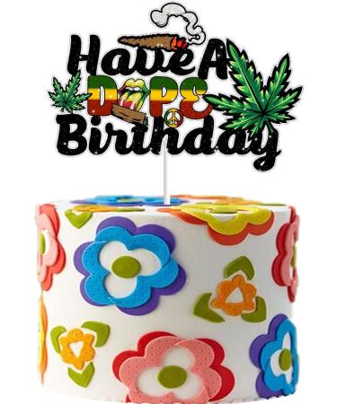 Weed Cake Topper for Adult Birthday Leaves Theme Party Supplies Glitter Peace Love Music Hippie 70s 60s Cake Decorations - Buy Online on GoSupps.com